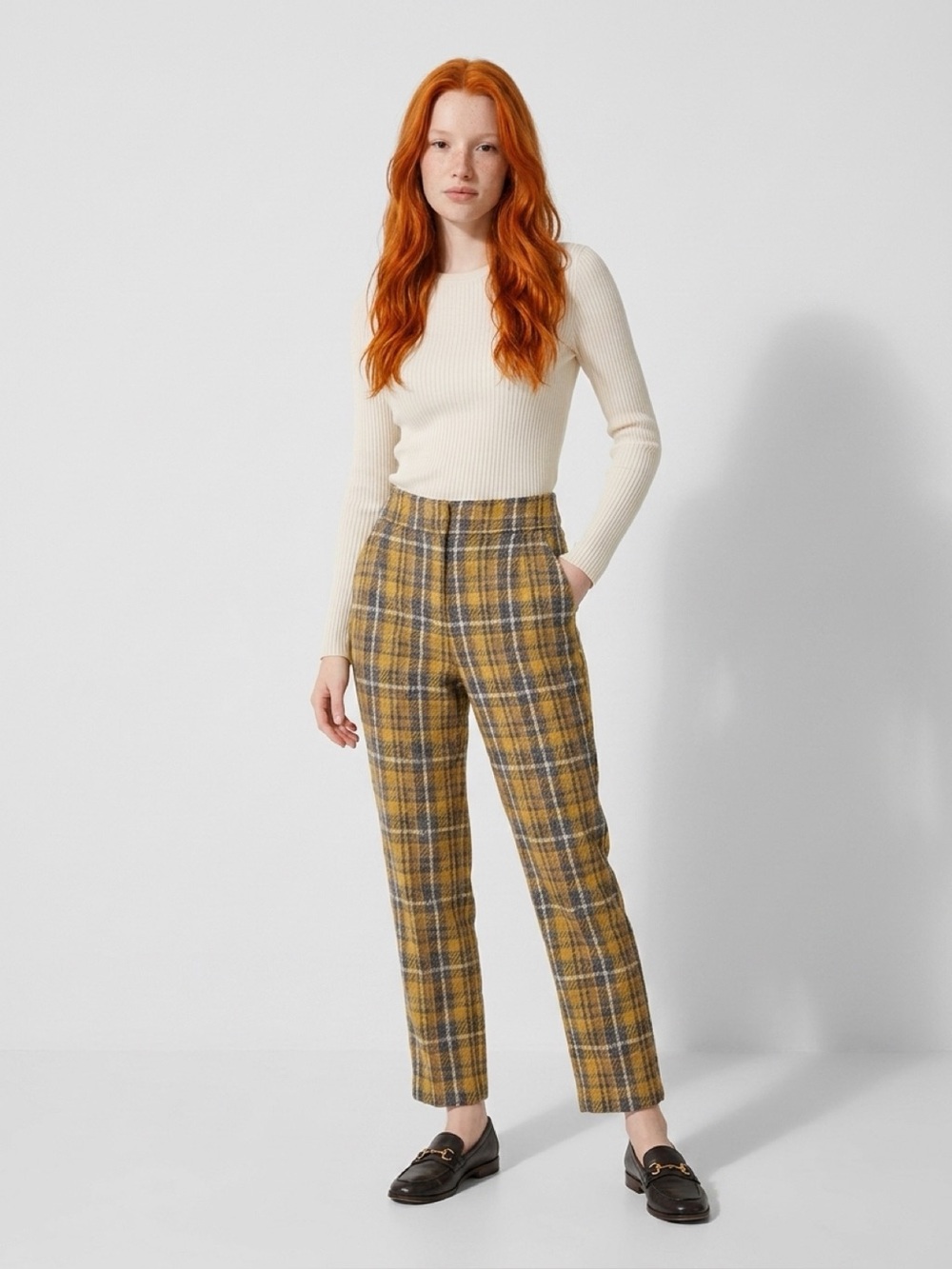 Sage Plaid Ankle Pants in Mustard and Gray